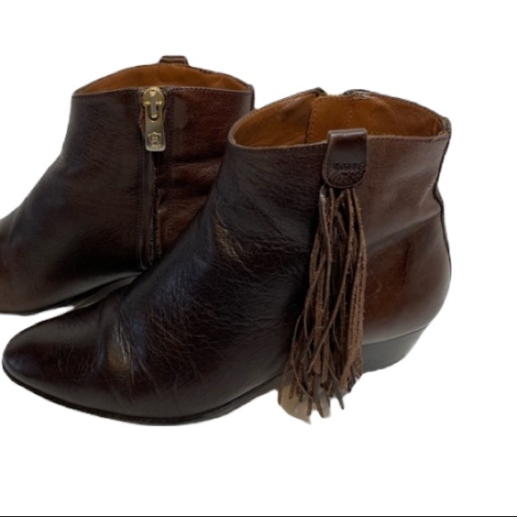 Brown Leather Ankle Bootie Fringe Boho boot 7 - Picture 3 of 7